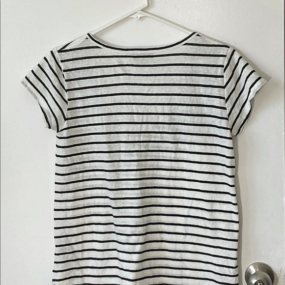 Theory womens tshirt white black stripe short sleeve linen top - Picture 3 of 6